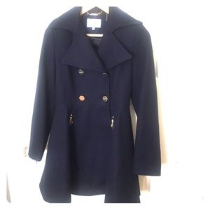 Fit and flare double breasted wool blend coat